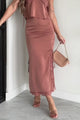 Romantic Evenings Lace Trim Satin Midi Skirt (Rosy Brown)