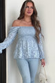 Blossoming With Grace Smocked Floral Textured Blouse (Blue)