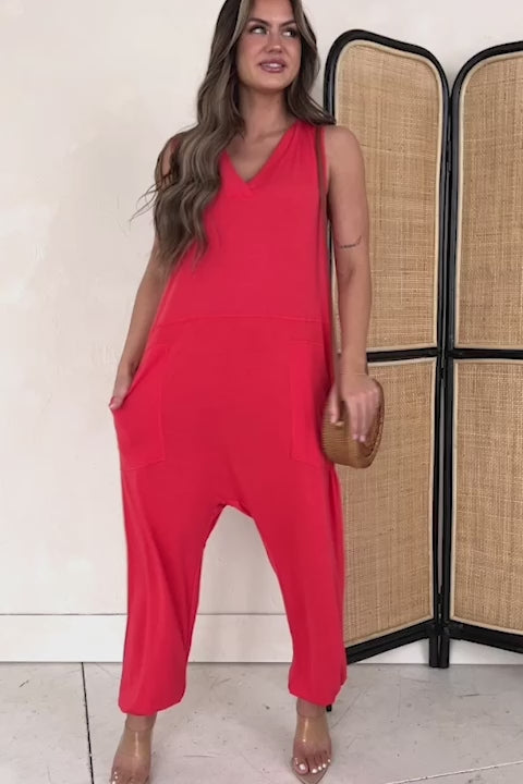 Key West Casual Slouchy Sleeveless Jumpsuit (Red) - NanaMacs