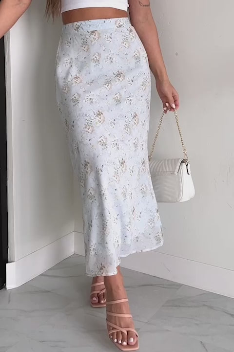 Garden Heart Floral Maxi Skirt (Powder Blue) - NanaMacs