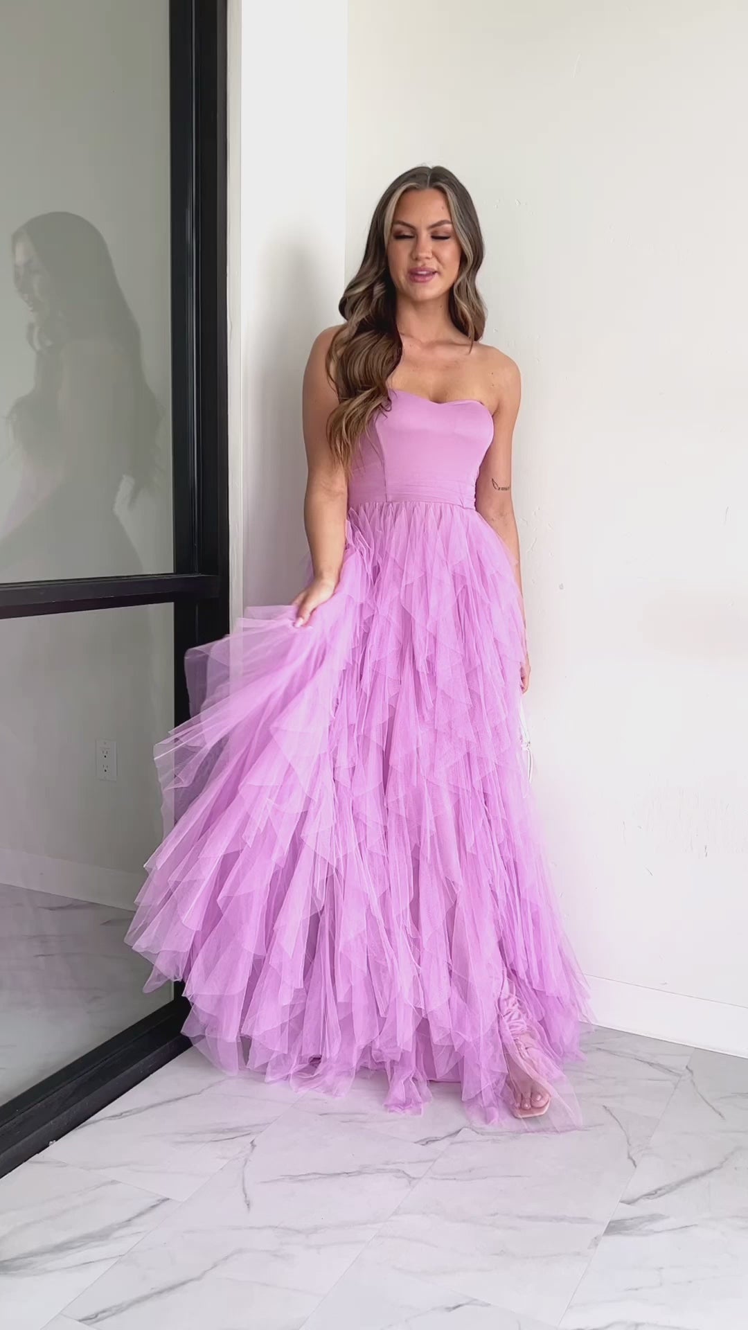 Gala Goals Strapless Tulle Maxi Dress (Orchid)