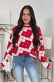 Older Soul Oversized Checker Sweater (Red/Cream) - NanaMacs