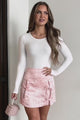 Unusual Acquaintances Crinkle Satin Mini Skirt (Pink)