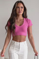 Carefree Mindset Ribbed V-Neck Crop Top (Pink)