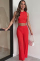 Sunday Slow-Down Crinkle Textured Two-Piece Set (Tomato Red)