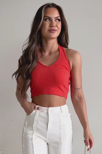 Alive & Well Ribbed Halter Crop Top (Tangelo) - NanaMacs