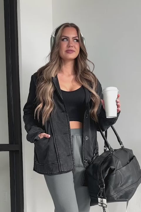 Endless Questions Vintage Wash Fleece Blazer Jacket (Black Charcoal) - NanaMacs