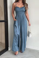 Graceful Finesse Satin Wide Leg Jumpsuit (Slate Blue)