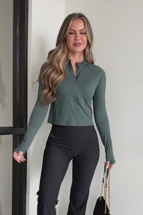 Burning Calories Half-Zip Long Sleeve Top (Smoked Spruce) - NanaMacs