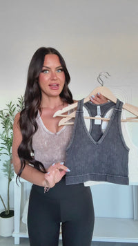 Lead Like Her Ribbed V Neck Zenana Crop Top (Sand Beige) - NanaMacs