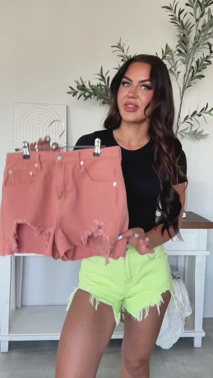 Jeanette High Rise Distressed Denim Shorts (Terracotta) - NanaMacs