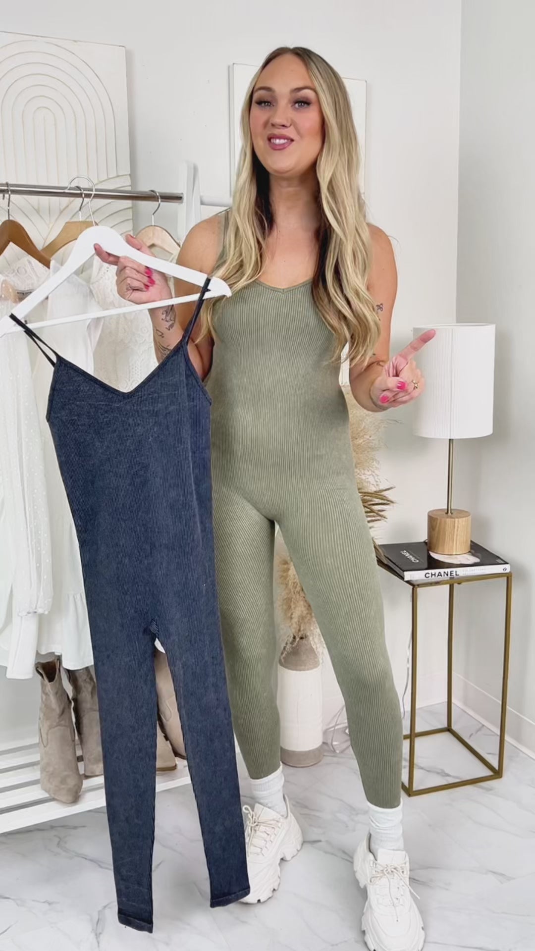 DOORBUSTER Better Things Are Coming Ribbed Cami Jumpsuit (Olive) - NanaMacs