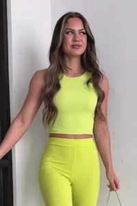 Faye Ribbed Crop Tank (Lime Yellow) - NanaMacs