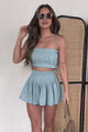 Ideal Summers Pleated Crop Top & Shorts Set (Blue)