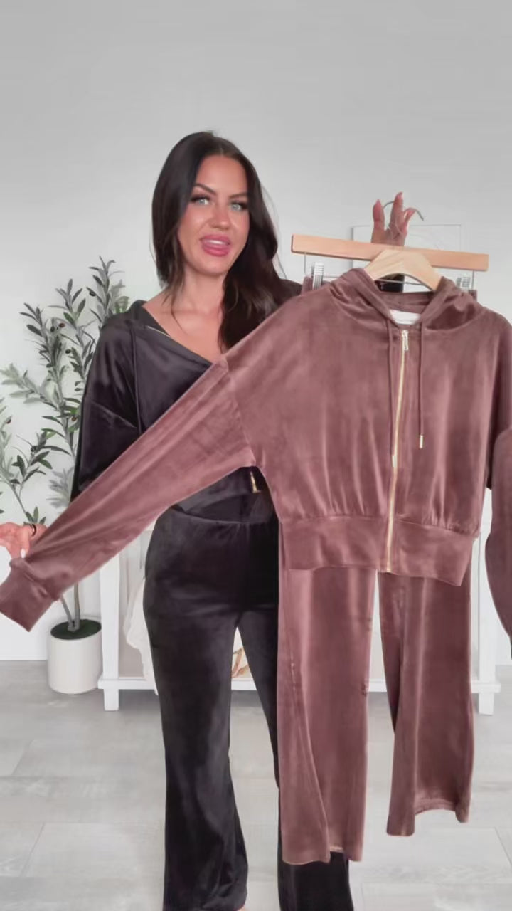 Up And Running Zenana Velvet Two Piece Set (Black) - NanaMacs