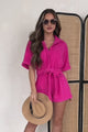 Praying For Sunshine Belted Terry Cloth Romper (Hot Pink)