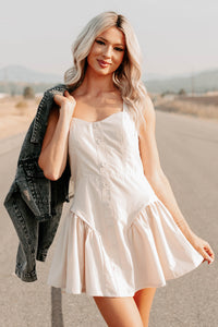 One More Night Sleeveless Faux Button Mini Dress (Beige) - NanaMacs