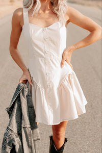 One More Night Sleeveless Faux Button Mini Dress (Beige) - NanaMacs