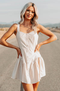 One More Night Sleeveless Faux Button Mini Dress (Beige) - NanaMacs