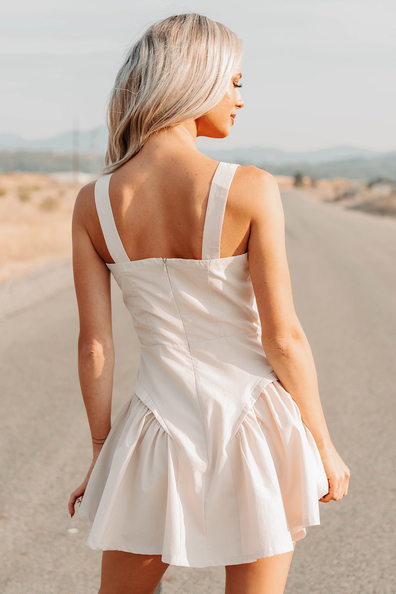 One More Night Sleeveless Faux Button Mini Dress (Beige) - NanaMacs