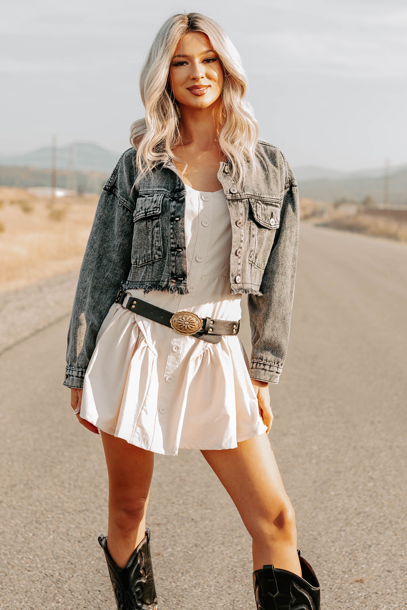 On The Loose Washed Denim Crop Jacket (Black) - NanaMacs