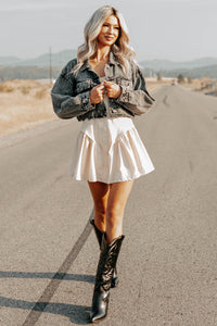 On The Loose Washed Denim Crop Jacket (Black) - NanaMacs