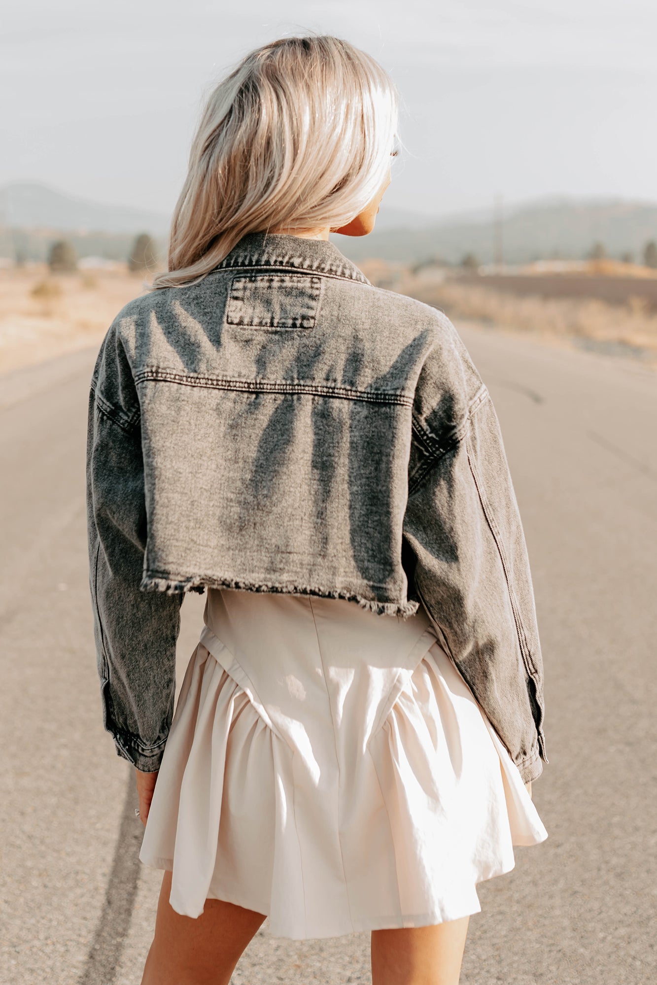 On The Loose Washed Denim Crop Jacket (Black) - NanaMacs