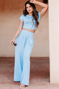 Fashionable Finesse Crop Top & Palazzo Pant Set (Baby Blue) - NanaMacs