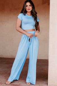 Fashionable Finesse Crop Top & Palazzo Pant Set (Baby Blue) - NanaMacs