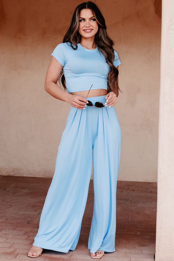 Fashionable Finesse Crop Top & Palazzo Pant Set (Baby Blue) - NanaMacs