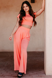 Fashionable Finesse Crop Top & Palazzo Pant Set (Light Coral) - NanaMacs