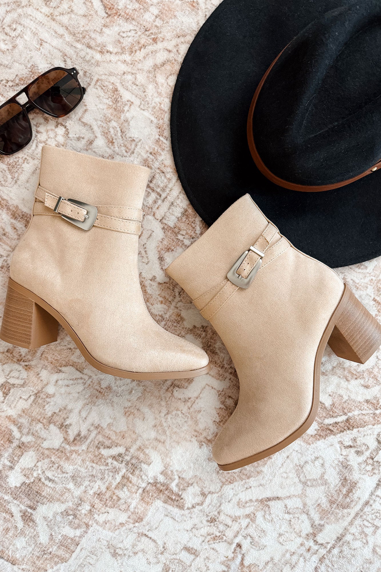 Step In Style Faux Leather Buckle Detail Booties (Camel) - NanaMacs