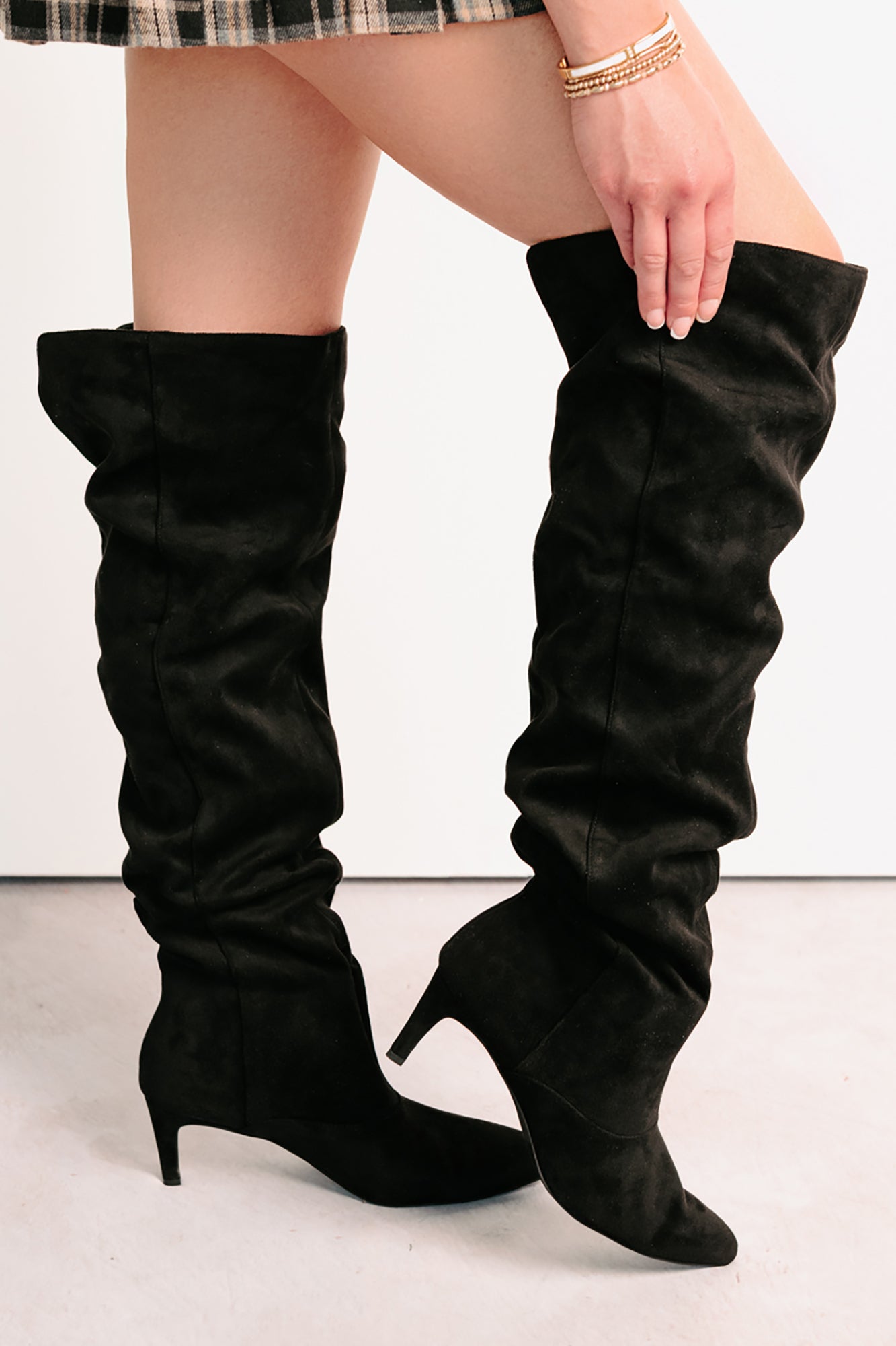 Staying Strong Faux Suede Stiletto Heel Boots (Black) - NanaMacs