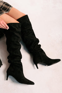 Staying Strong Faux Suede Stiletto Heel Boots (Black) - NanaMacs