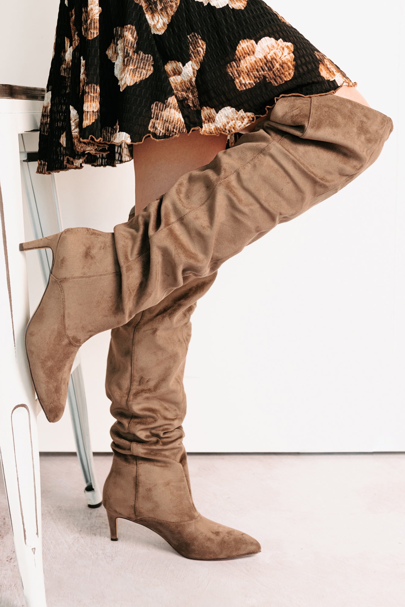 Staying Strong Faux Suede Stiletto Heel Boots (Taupe) - NanaMacs