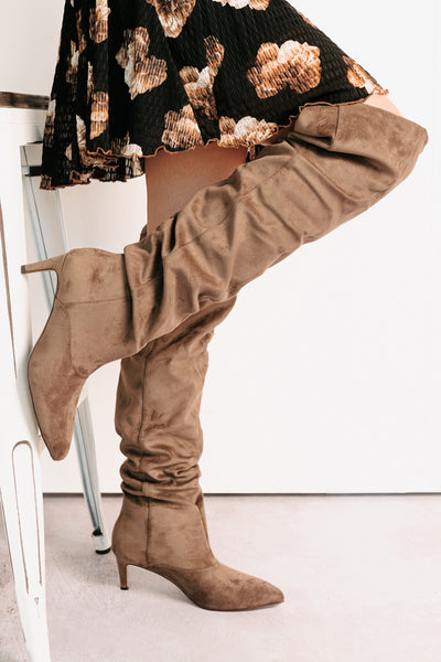 Staying Strong Faux Suede Stiletto Heel Boots (Taupe) - NanaMacs