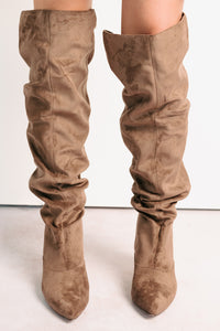 Staying Strong Faux Suede Stiletto Heel Boots (Taupe) - NanaMacs