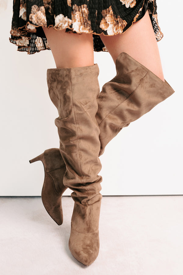 Staying Strong Faux Suede Stiletto Heel Boots (Taupe) - NanaMacs