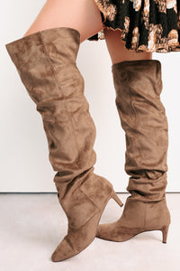 Staying Strong Faux Suede Stiletto Heel Boots (Taupe) - NanaMacs