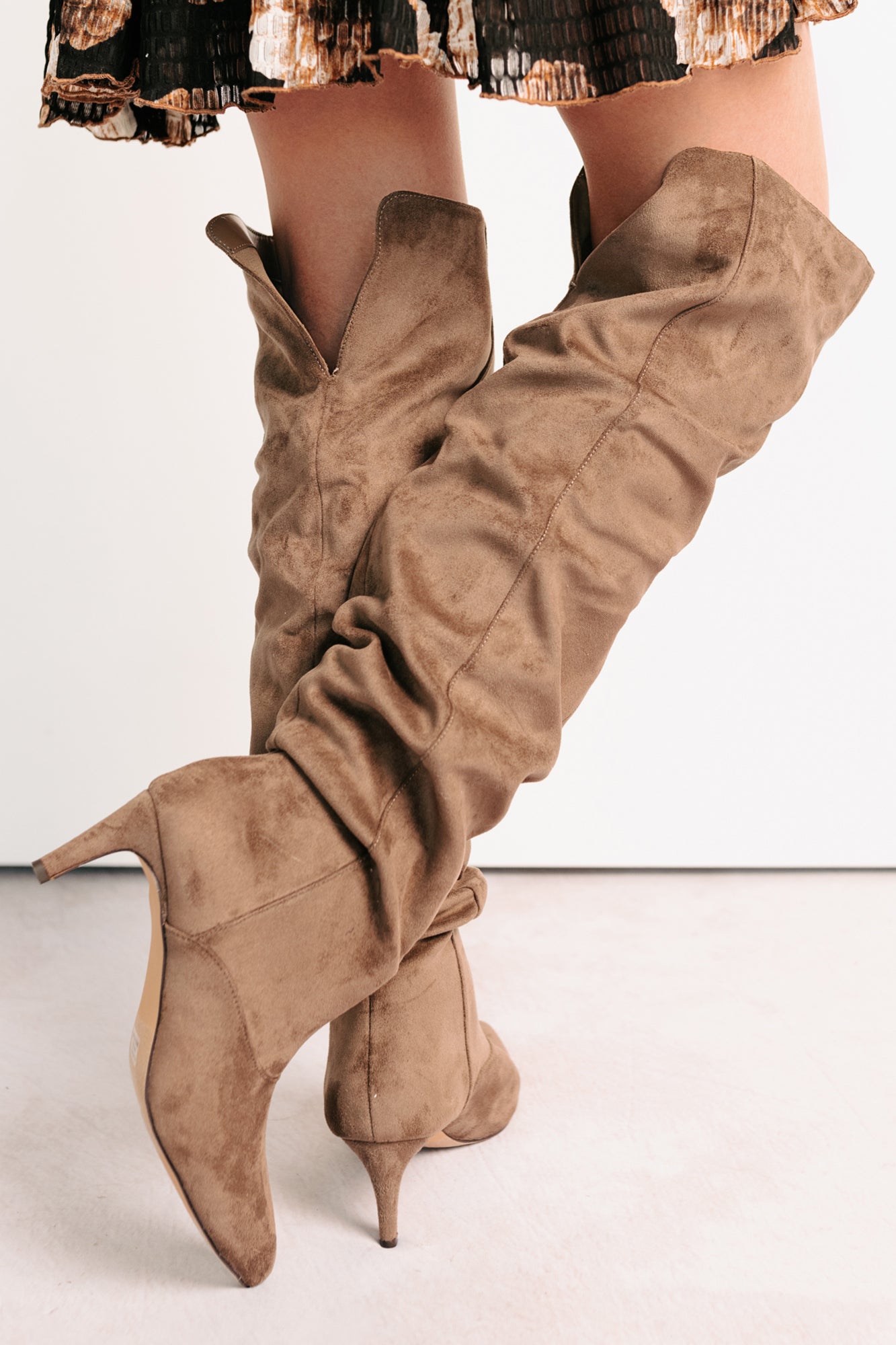 Staying Strong Faux Suede Stiletto Heel Boots (Taupe) - NanaMacs