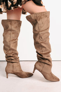 Staying Strong Faux Suede Stiletto Heel Boots (Taupe) - NanaMacs