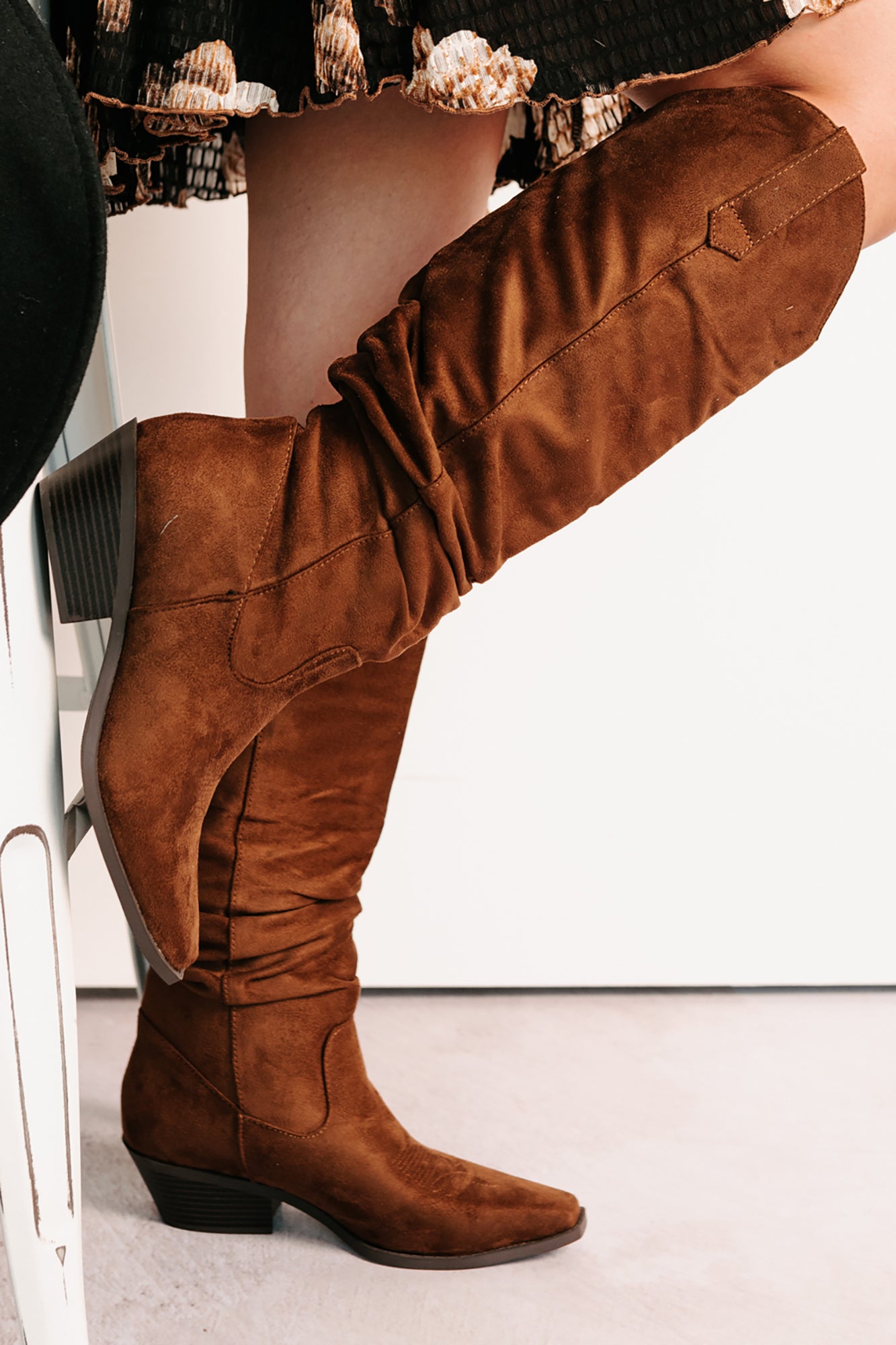 Stomp & Strut Faux Suede Slouch Boots (Chocolate) - NanaMacs