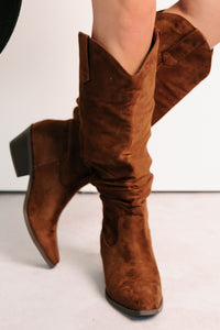Stomp & Strut Faux Suede Slouch Boots (Chocolate) - NanaMacs