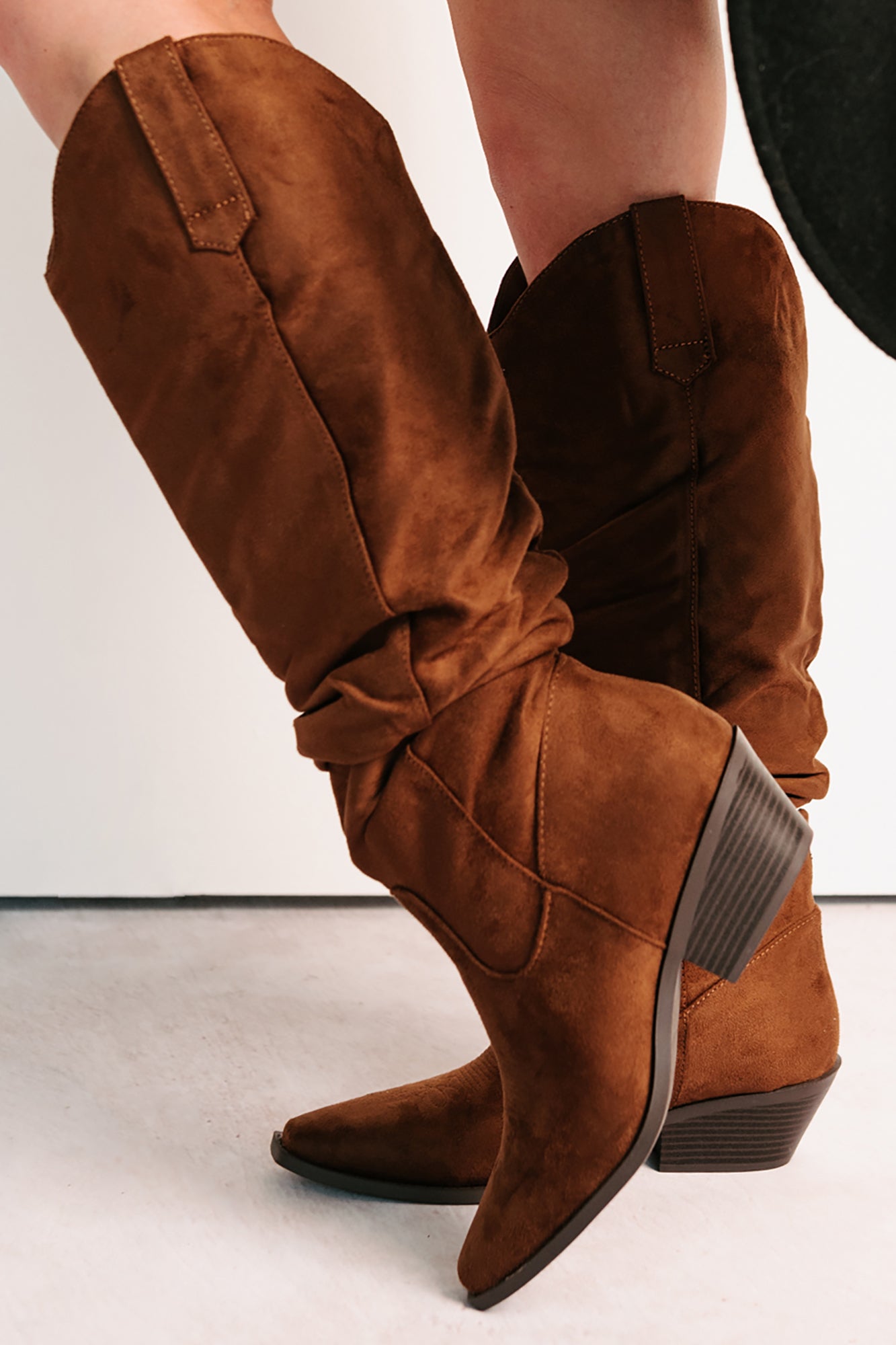 Stomp & Strut Faux Suede Slouch Boots (Chocolate) - NanaMacs
