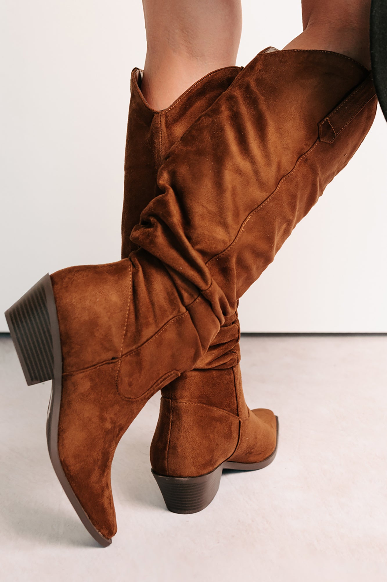 Stomp & Strut Faux Suede Slouch Boots (Chocolate) - NanaMacs