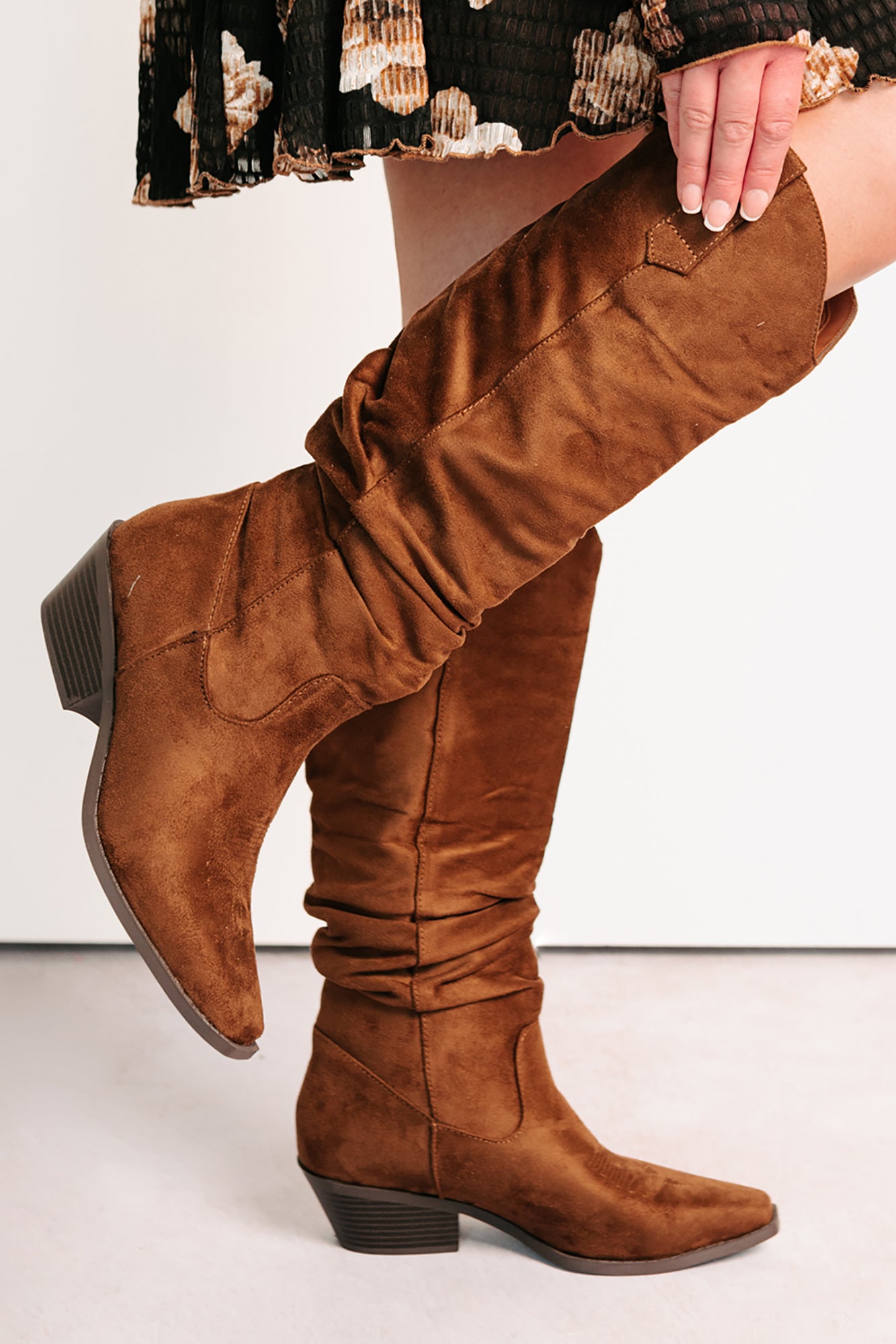 Stomp & Strut Faux Suede Slouch Boots (Chocolate) - NanaMacs