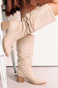 Bare & Bold Chunky Heel Faux Suede Boots (Clay) - NanaMacs