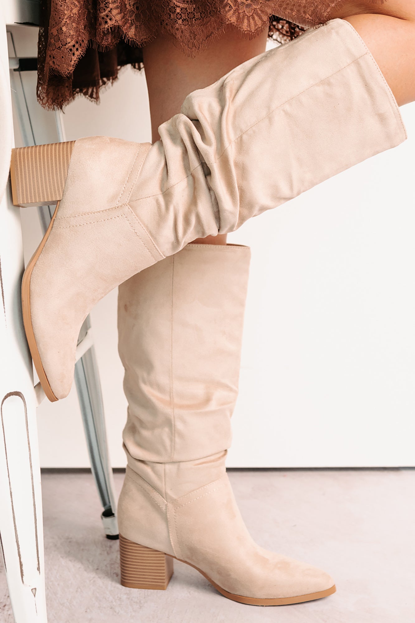 Bare & Bold Chunky Heel Faux Suede Boots (Clay) - NanaMacs