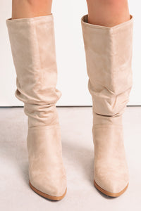 Bare & Bold Chunky Heel Faux Suede Boots (Clay) - NanaMacs