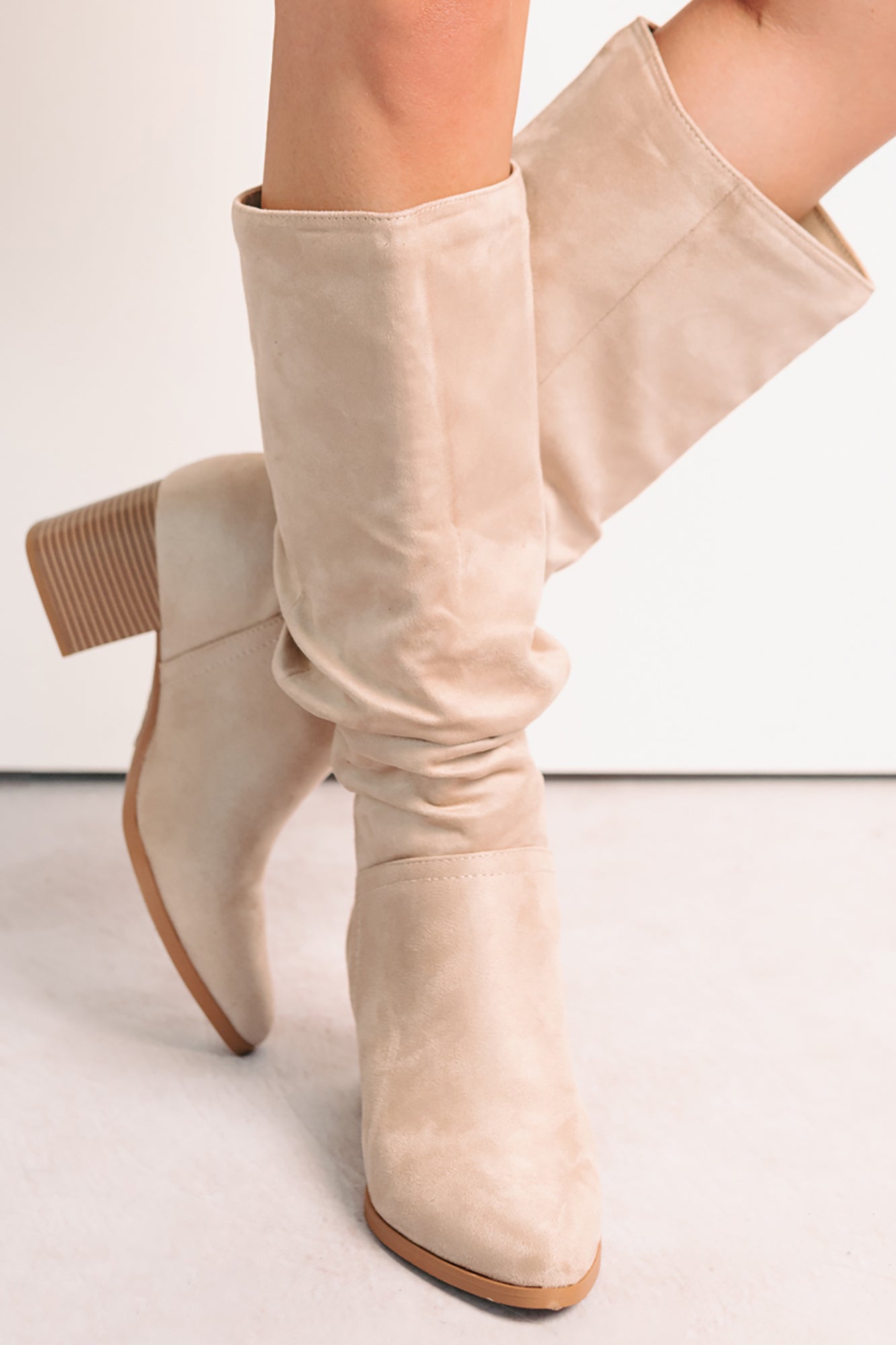 Bare & Bold Chunky Heel Faux Suede Boots (Clay) - NanaMacs